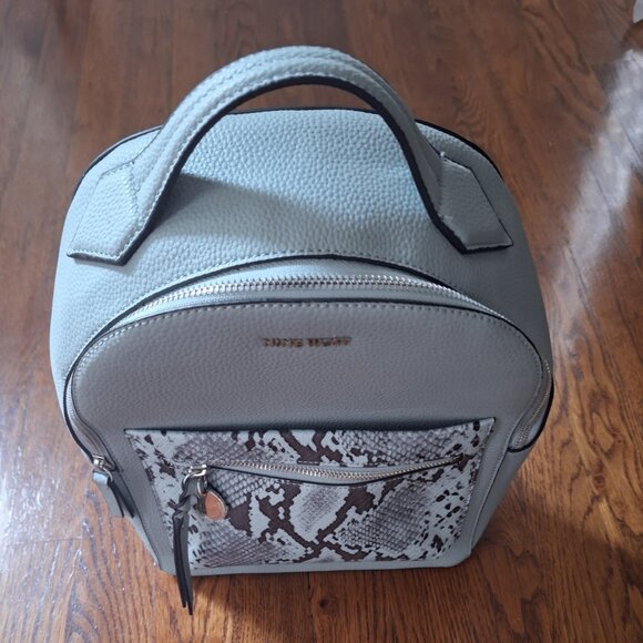 New Nine West Chelsea Backpack Mint Green with Snake Detail on Front Pocket - Picture 2 of 3